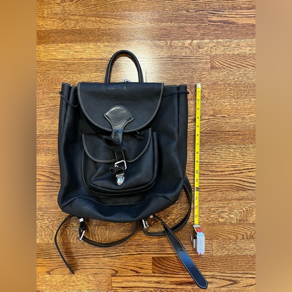 Roots Vintage Papa Alex Black Pebbled Leather Drawstring Knapsack Large Backpack - Picture 5 of 11